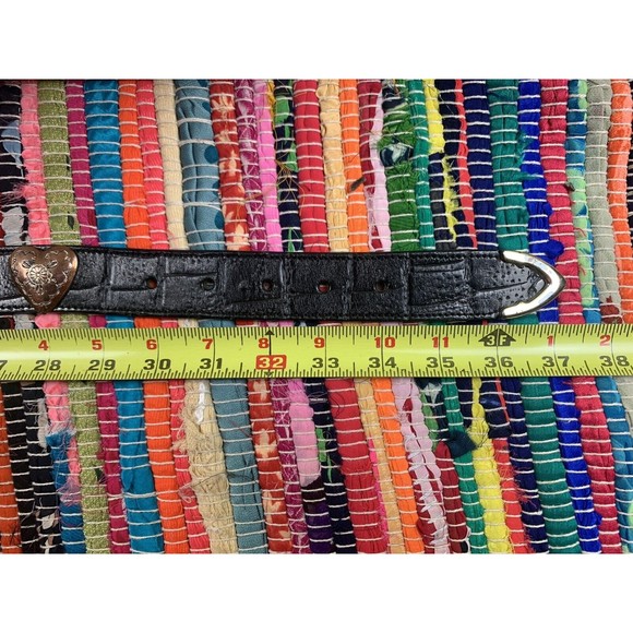 Western Alligator Print Black Leather Belt 32 L SOUTHWEST Cowgirl Metal Hearts - Picture 11 of 11